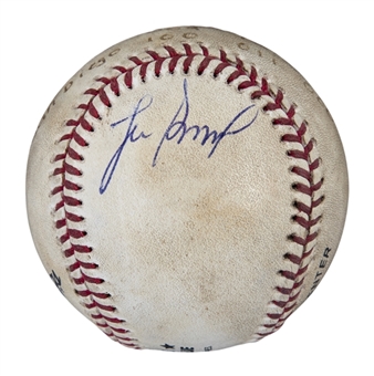 1992 Lee Smith Game Used/Signed Career Save #332 Baseball Used on 07/07/92 (Smith LOA)